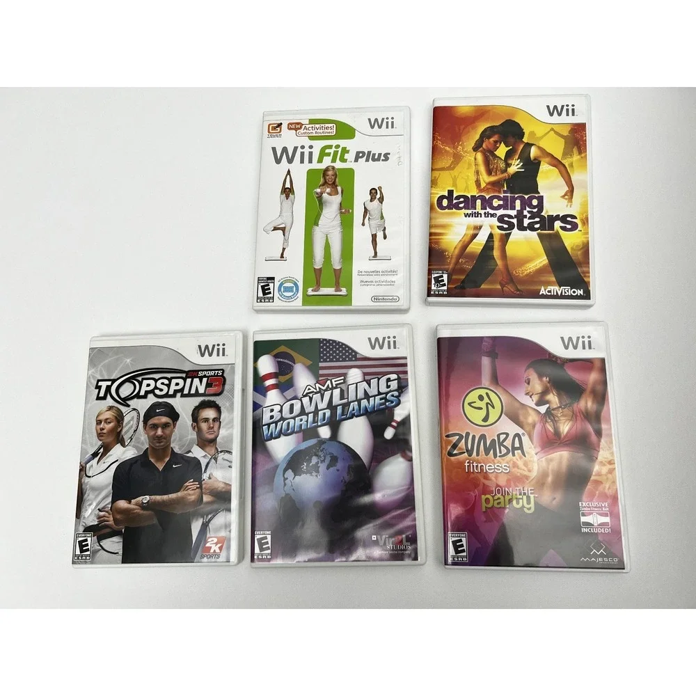 Nintendo Wii Video Game System RVL-001 Console Bundle Tested Retro + 5 Wii Games